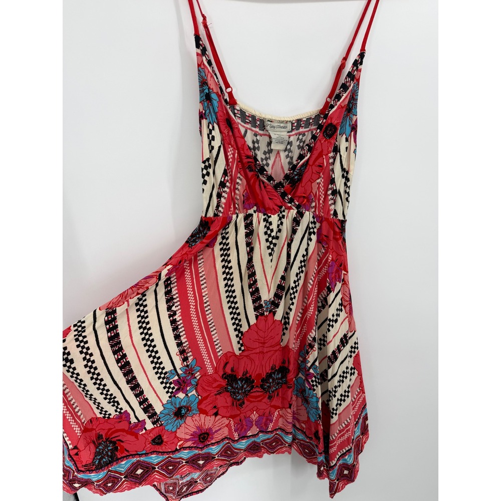 Flying Tomato Mini Dress Womens XS Red Floral Geometric Handkerchief Hem Boho